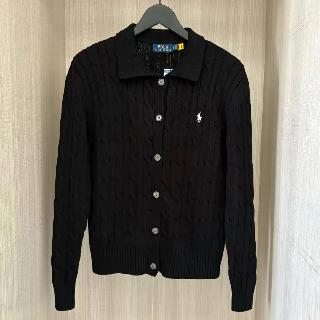 P240 RALPH LAUREN Eleven-color small label embroidered lapel long-sleeved knitted sweater men's and women's couple tops Color: white, black, navy blue (red label), navy blue (white label), apricot, gray, pink, red, khaki, blue, dark red Size: S M L XL Material: cotton Weight: 680g